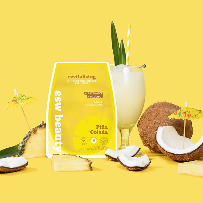 ESW Beauty Piña Colada Revitalizing Face Mask - Refreshing, Vegan Face Mask with Pineapple & Coconut Water for Glowing Skin