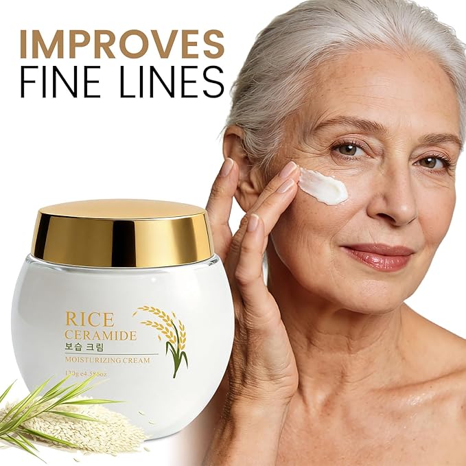 Rice Ceramide Moisturizing Cream, Vitamin E & Hyaluronic Acid Infused for Damaged Skin Barrier, Firms & Nourishes Dry Combination Skin, Hydrating & Glowing Women Face Moisturizer, Cruelty-Free, 4.59oz