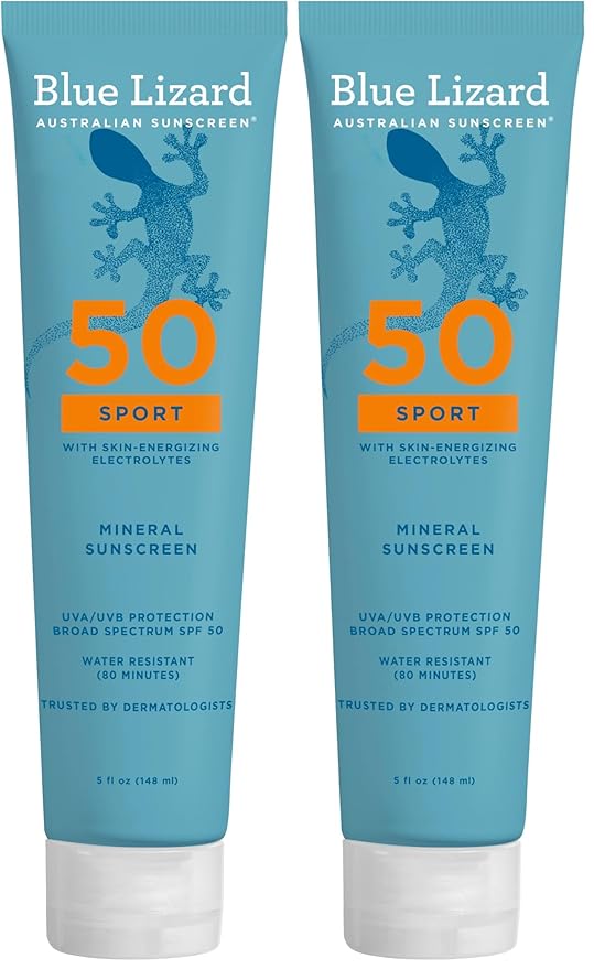 Blue Lizard Sport Mineral SPF 50 Lotion,Ideal for Athletes,100% Mineral Sunscreen Actives,Fragrance-Free,Paraben-Free,Vegan,5 fl oz,(Pack of 2)