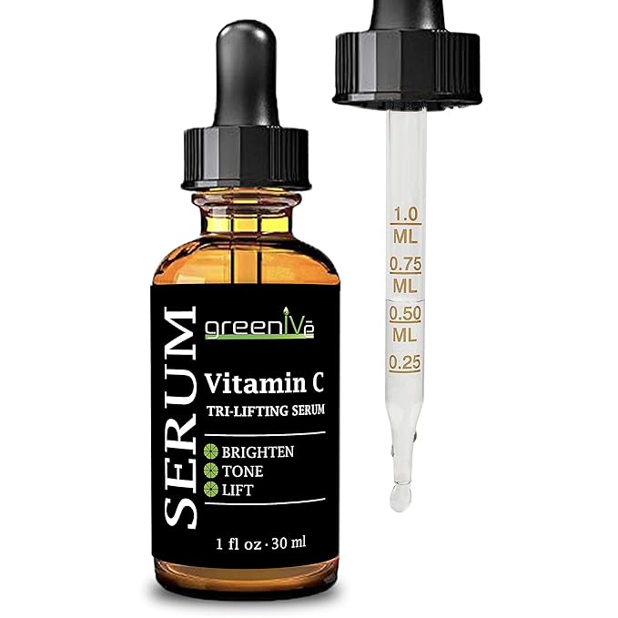 GreenIVe Vitamin C Serum for Face with Hyaluronic Acid & Vegetable Collagen - Tri-Lifting Hydrating Facial Serum - Brightening Skin Care for Glowing Complexion - Vegan & Cruelty Free - 1 fl oz