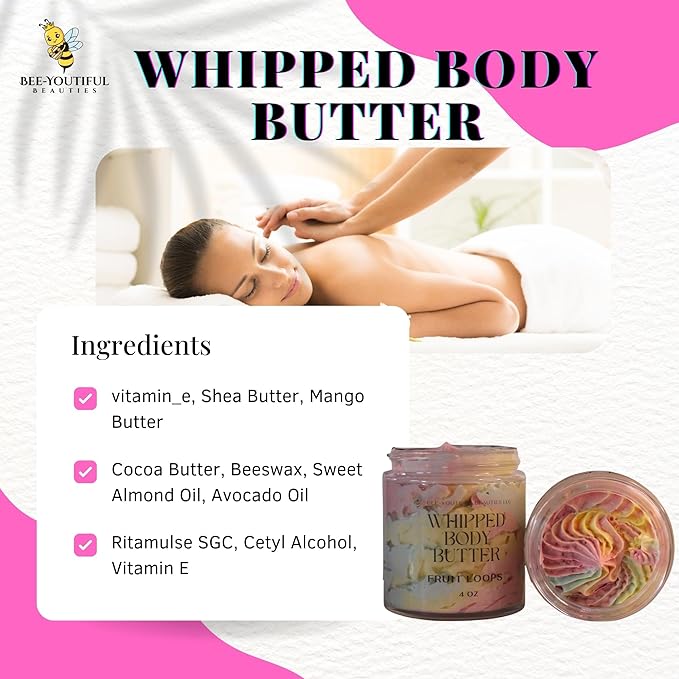 Whipped Shea + Beeswax Body Butter | Hydrating Moisturizer with Shea Butter, Mango Butter Cocoa Butter, & Beeswax for Nourishing Body Care - 2oz - Fruit Loops