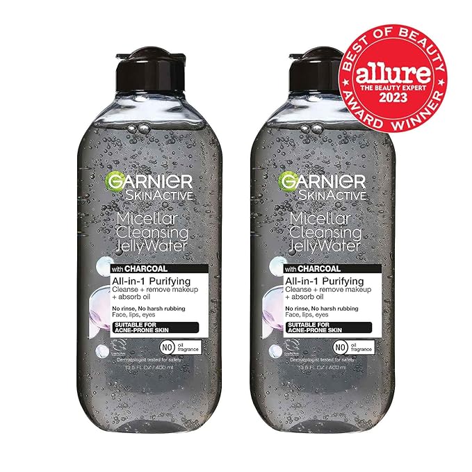 Garnier Skinactive Micellar Cleansing Jelly Water with Charcoal Purifying All in One Water, 2 Pack
