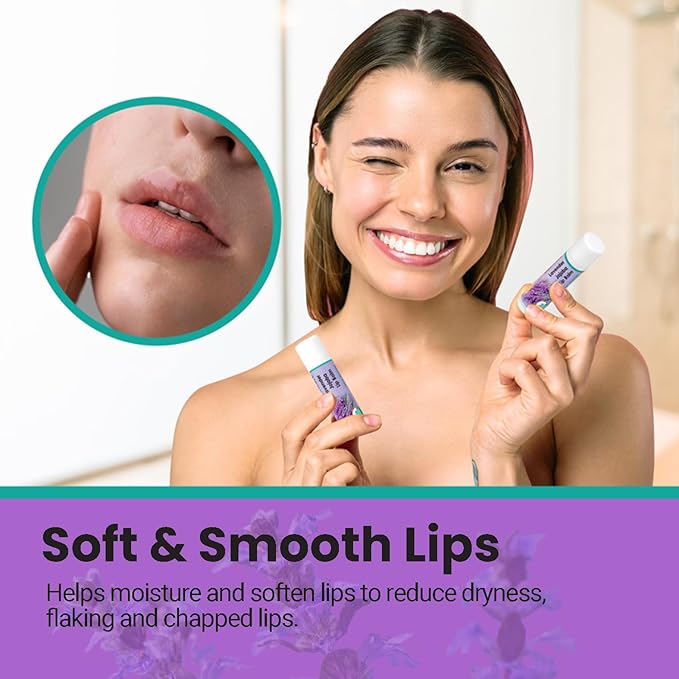 | USDA Organic Lavender Lip Balm – 70% Jojoba Oil with Beeswax – Natural Lavender Essential Oil – Softens, Conditions & Protects Dry Lips – 2-Pack (0.15 oz / 4.6 g Each)