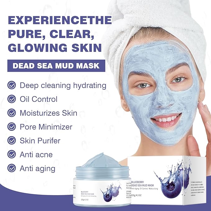 Clay Mud Face Mask for Women,Blueberry Dead Sea Mud Facial Mask Skincare,Deeping Cleansing,Oil Control,Hydrating Face Cleaning Clay Masks for All Skin Types (4.2OZ)