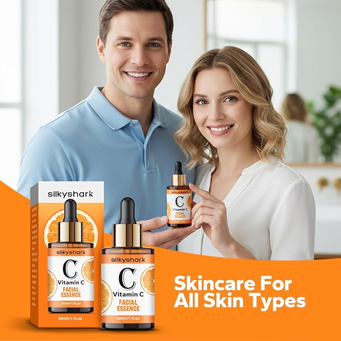 SilkyShark Vitamin C Serum (1 Fl, Oz), Antiaging Facial Essence & Eye Serum with Vitamin C, Hyaluronic Acid, Vitamin E Serums, Radiance Serums, Boosts Skin Collagen