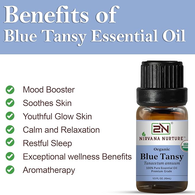Blue Tansy Essential Oil, USDA Certified Organic, 100% Pure Undiluted, Aromatherapy Oil for Diffuser, Hair & Skin Care