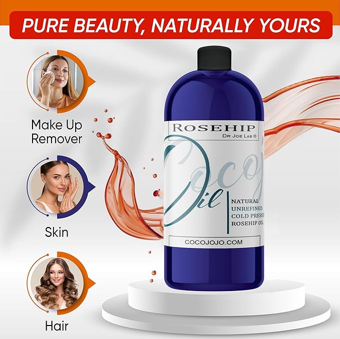 Rosehip Oil for Face Cold Pressed Unrefined cocojojo - 100% Pure Rose Hip Seed Oil 32 oz for Skin, Hair, Massage, Facial - Therapeutic Grade