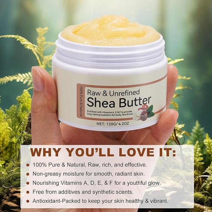 Daiasns Shea Butter Raw Organic, 100% Pure & Natural Raw Unrefined Shea Butter for Body, Face & Hair - Deep Moisturizing Cream with Vitamins A, E, F - 120g (4.2 oz), Pack of 2