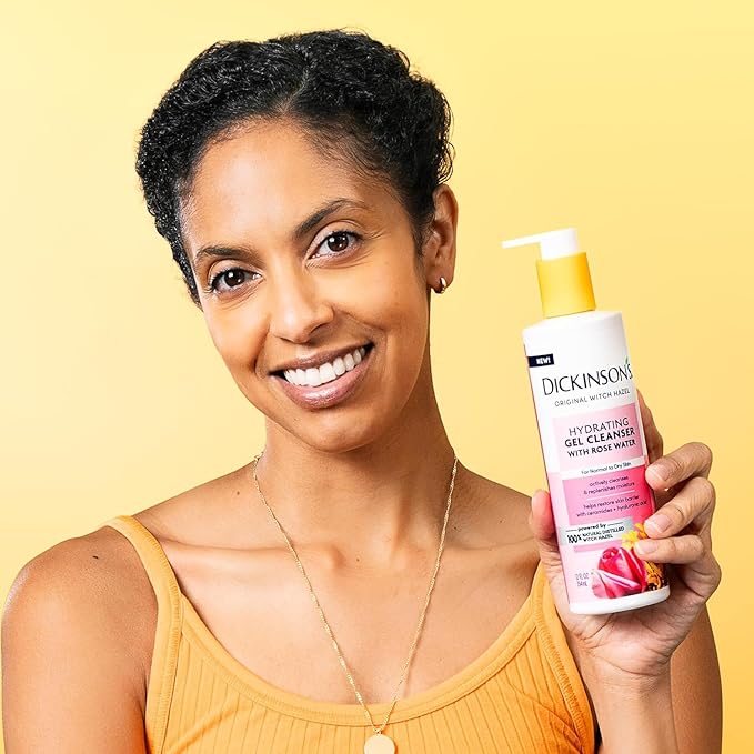 Dickinson's Original Witch Hazel Hydrating Gel Facial Cleanser with Rose Water, 12 Fl Oz, For Normal to Dry Skin, Hydrates and Nourishes Skin, Helps Calm Redness, Alcohol-Free Face Wash