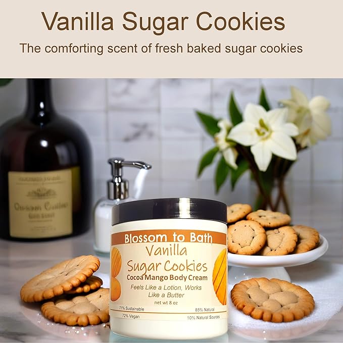 Blossom to Bath Vanilla Sugar Cookies Cocoa Mango Body Cream (8 Ounce) - Signature Fragrance - Feels Like A Lotion And Works Like A Butter with a Mouth Watering Bakery Scent