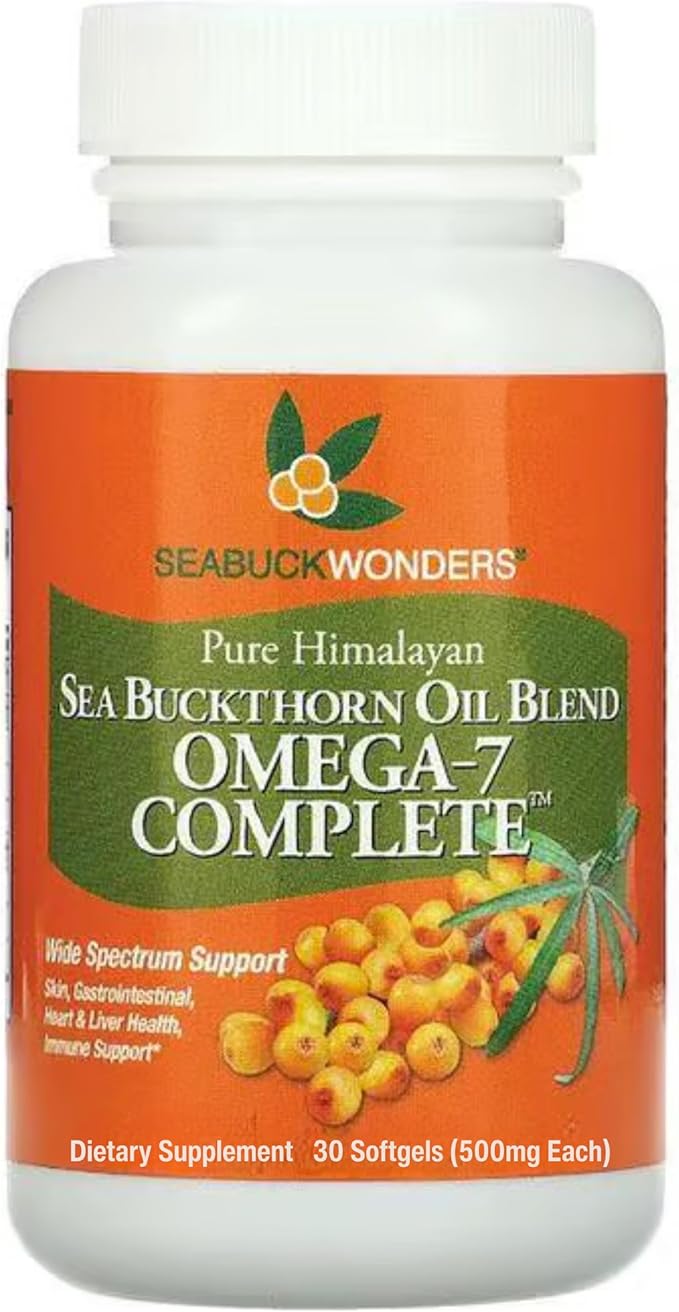 SeabuckWonders Organic Sea Buckthorn Oil Omega-7 Complete, 30 Softgels, 15 Day Supply, with Omega 3, 6 & 9, Supports Hair, Skin & Nails, Overall Health & Wellness
