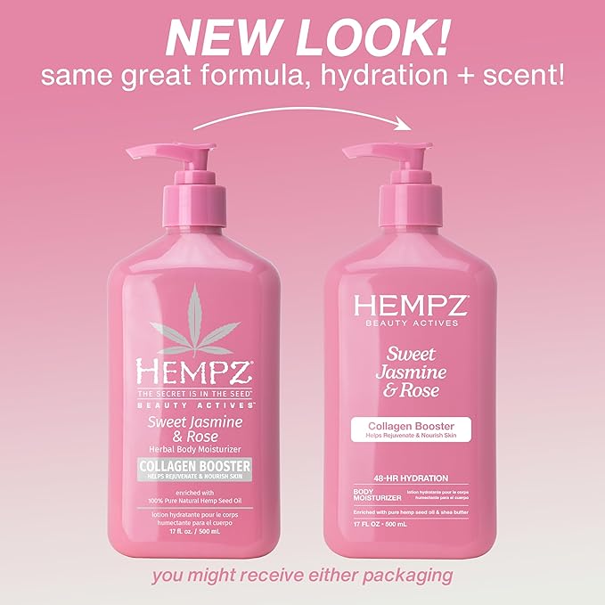 Hempz Sweet Jasmine & Rose Herbal Body Moisturizer for Women, 17 Fl. oz. - Moisturizing Lotion with 100% Pure Hemp Seed Oil, Collagen, Shea Butter - Hydrating Vegan Lotion for Dry Skin