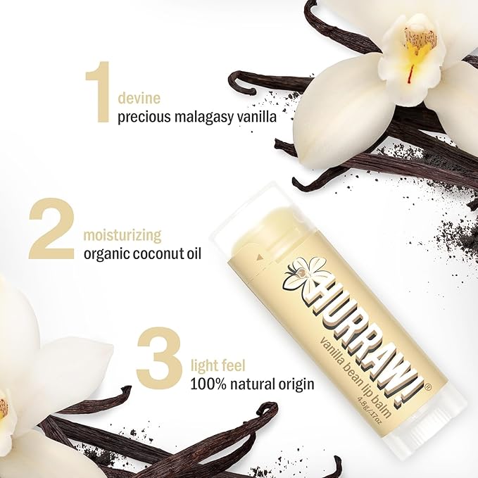 Hurraw! Vanilla Bean Lip Balm: Organic, Certified Vegan, Cruelty and Gluten Free. Non-GMO, 100% Natural Ingredients. Bee, Shea, Soy and Palm Free. Made in USA