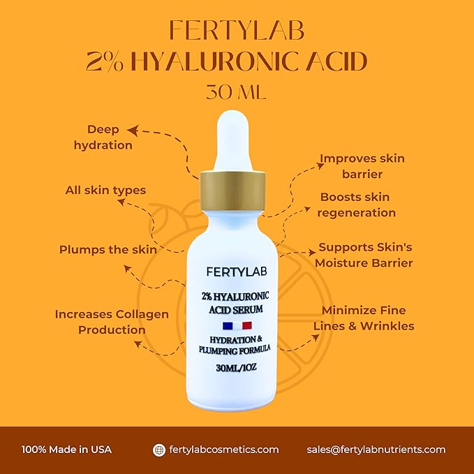 Hyaluronic Acid Serum (2%) – Anti-Aging & Plumping Moisture Boost – Hydrating Facial Serum for All Skin Types – Made in USA