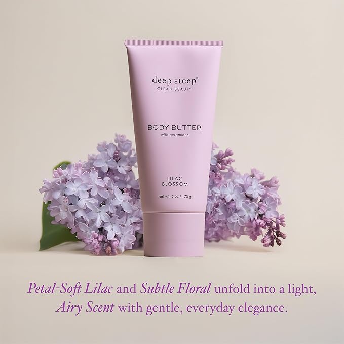 Deep Steep Body Butter, 6 oz – Rich Moisturizer with Ceramides, Coconut Oil, Argan Oil & Aloe Vera – Vegan, Clean Beauty, Smooth & Hydrated Skin (6 Ounces, Lilac Blossom)