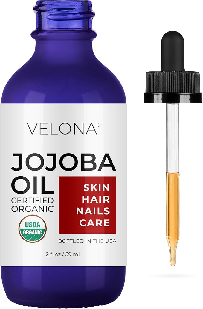 velona Jojoba Oil USDA Certified Organic - 2 fl oz (With Dropper) | 100% Pure and Natural | Golden, Unrefined, Cold Pressed, Hexane Free | Moisturizing Face, Hair, Body, Skin Care