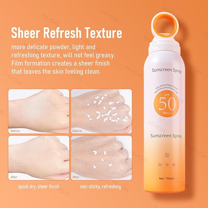 KYDA Reef Safe Sunscreen Spray, SPF 50 Body Sunscreen Infused with Vitamin E, 360° Mist, Lightweight Non-Greasy, Water Resistant, UV Protection for Face and Body, 5.07 fl oz
