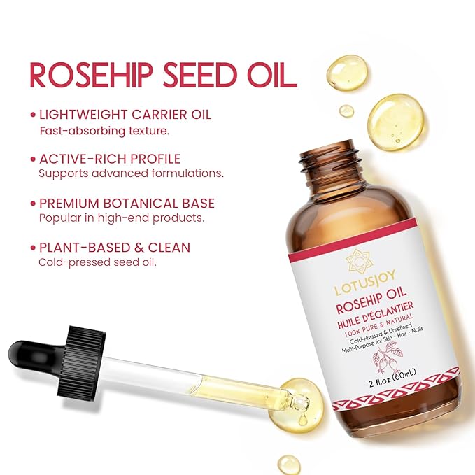 Rosehip Oil, 100% Pure & Natural Carrier Oil, Cold-Pressed & Unrefined, Multi-Purpose for Skin Hair Nails, 2 fl.oz (60mL)