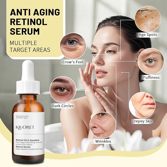 2% Retinol Serum for Face - Retinol 2% in Squalane for Reduce Wrinkles & Fine Lines - Improve Skin Tone with Hyaluronic Acid, Vitamin E & Niacinamide - Facial Serum for All Skins, 30ml
