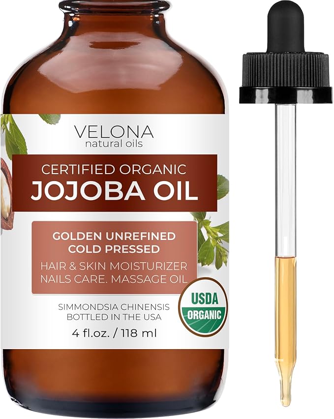 velona Jojoba Oil USDA Certified Organic - 4 fl oz (With Dropper) | Golden, Unrefined, Cold Pressed | Hexane Free