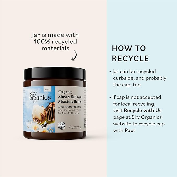 Sky Organics - Organic Shea Butter, Deep Hydration Hair & Skin Nourishing Butter for Curly Hair, Frizz Control, and Smooth Skin – Organic Plant Oils Blend – Vegan, Cruelty-Free