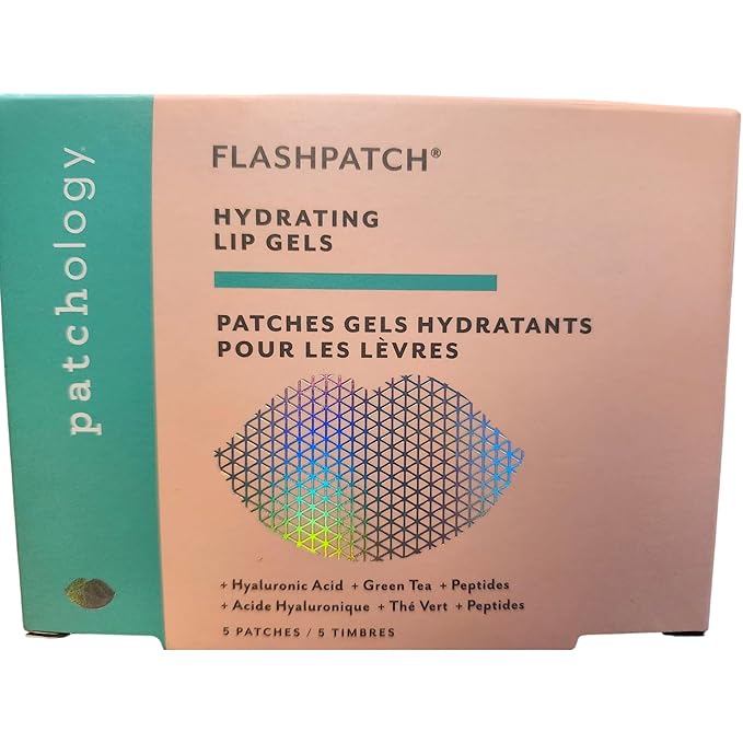 Patchology FlashPatch Hydrating Lip Mask Gels with Hyaluronic Acid, Green Tea & Peptides – Ultra Moisturizing Lip Treatment for Dry Lips – Hydration & Repair (5 Count)