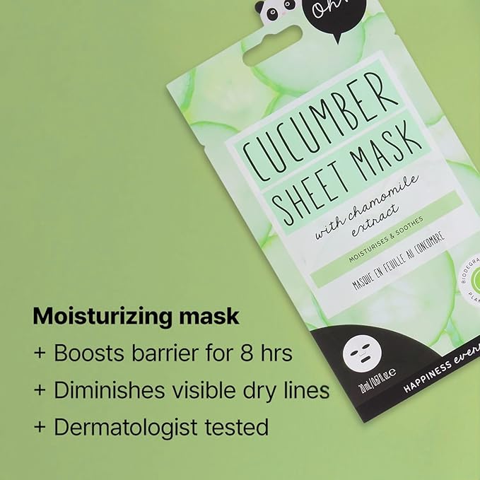 Oh K! Sheet Mask - Cucumber - Moisturizing Face Mask - Hydrating Face Sheets - Rich in Cucumber, Chamomile Extract - Korean Skincare - 1 Pc (Pack of 2)