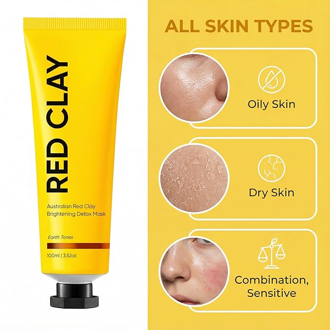 Australian Red Clay Face Mask, Mineral-Rich Detox Mud Mask with Kakadu Plum, Gentle Clay Mask for All Skin Types, 3.52 oz (2)