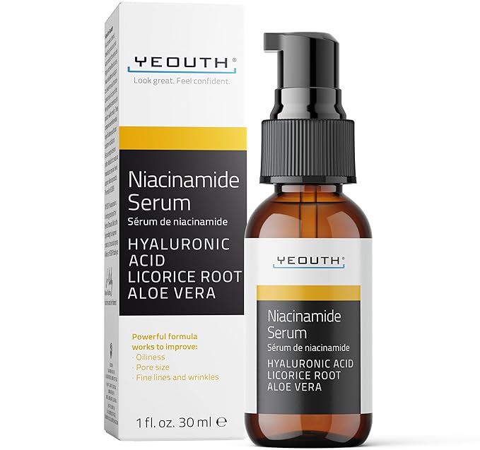 YEOUTH Niacinamide Serum for Face 10% with Hyaluronic Acid and Aloe Vera, Hydrating B3 Skin Care Face Serum for Women and Men, Hydrating Skincare Enhances the Look of Even-Toned Skin 1oz