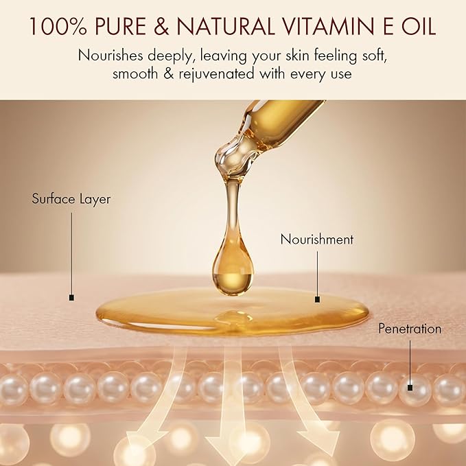 Majestic Pure Vitamin E Oil 8 Fl Oz - 100% Pure and Natural- Cold Pressed & Hexane Free Natural Hair Growth Oil for Eyelashes, Eyebrows, Skin, Body, Face, Nails & Scalp (Pack of 2)