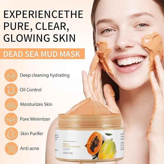Clay Mud Face Mask for Women,Papaya Dead Sea Mud Facial Mask Skincare,Deeping Cleansing,Oil Control,Hydrating Face Cleaning Clay Masks for All Skin Types (4.2OZ)