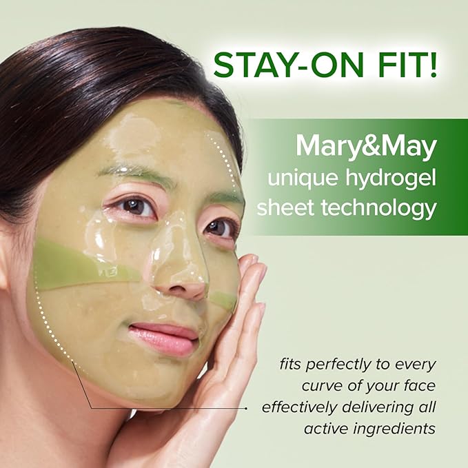 Mary&May Vegan Collagen Fresh Aloe Mask - Face Sheet Hydrogel Mask - Low Molecular Collagen, Houttuynia Cordata, Centella - Cooling, Soothing, Firming Korean Skincare for Sensitive Skin, 4 Sheets