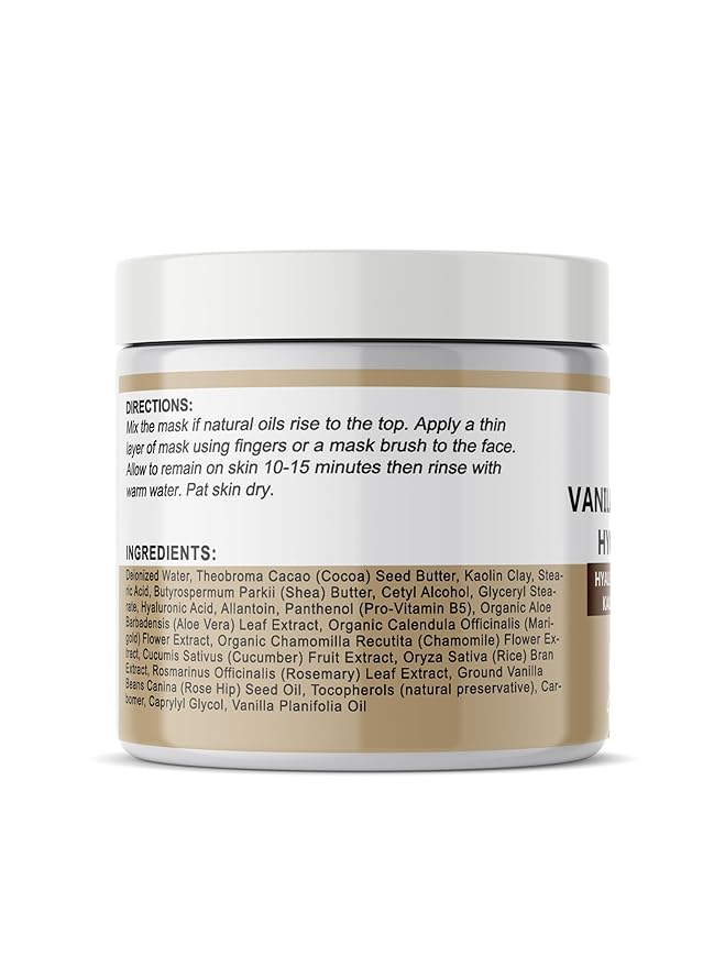Planet Eden Vanilla Bean Frosting Face Facial Mask All Natural Spa Quality Skin Mask for Dry Dehydrated Skin Kaolin Clay, Vanilla Bean, Hyaluronic Acid, Aloe Extracts Soothing and Hydrating - 4 oz jar