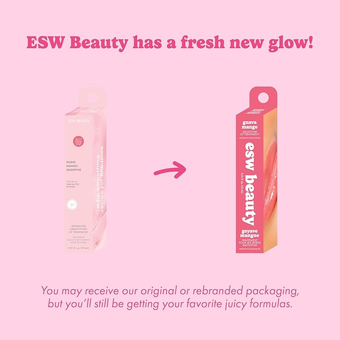 ESW Beauty Guava Mango Smoothie Lip Treatment - Light Pink Tint with Shea Butter, Peptides, Guava & Mango for Advanced Smoothing & Collagen Boost
