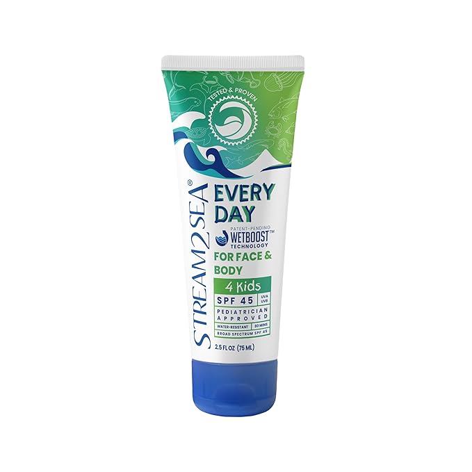 SPF 45 Every Day Kids Mineral Sunscreen | 2.5 Fl Oz Biodegradable, Paraben Free & Reef Safe Sunscreen for Face & Body for Kids | Non-Greasy, Lightweight & Sheer Mineral Protection Against UVA & UVB