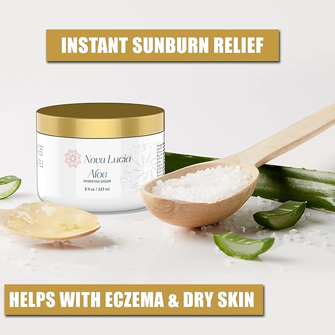 Aloe Vera Cream for Skin – Soothing Moisturizer for Dry, Itchy, or Sensitive Skin, Sunburn Relief, Hydrating Face & Body Cream, Non-Greasy, Fragrance-Free