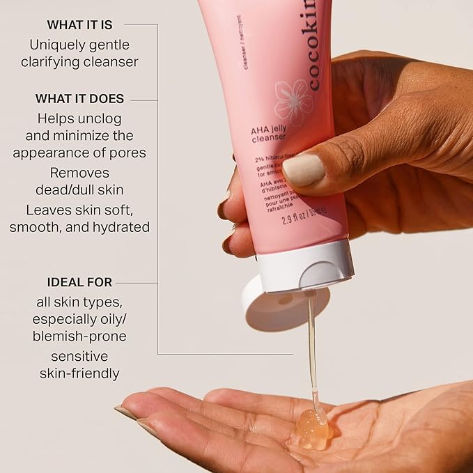 Cocokind AHA Jelly Cleanser, Gentle Face Wash and AHA BHA Cleanser with Hyaluronic Acid, Exfoliating Face Wash for Oily Skin