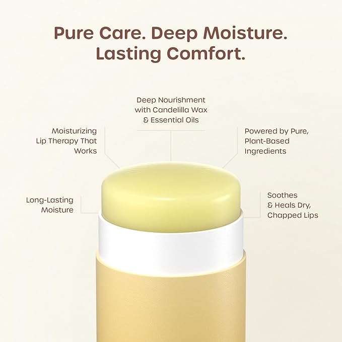 ILIKA 100% Natural Lip Balm - Organic, Plastic-free, Vegan, Cruelty-Free, Vitamin E, COSMOS Organic & PETA Certified Vegan, 4-Pack Unscented, All-Day Moisture, 0.15 oz each