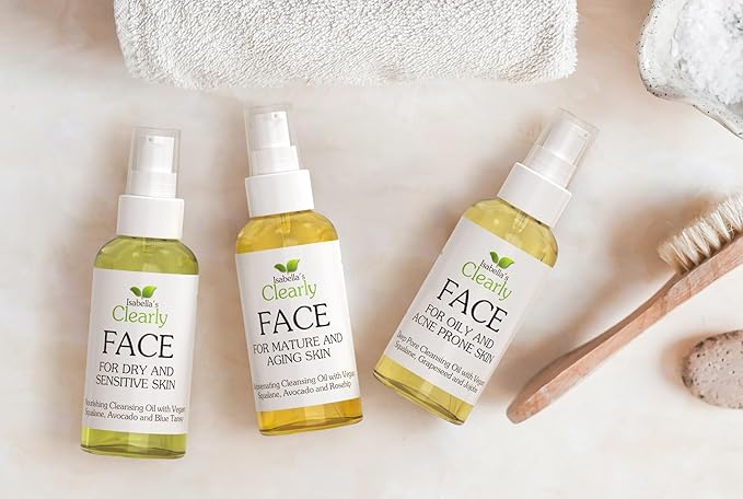 Isabella's Clearly FACE Balancing Cleansing Oil for Oily & Blemish-Prone Skin | Waterless Natural Facial Cleanser & Makeup Remover with Grapeseed & Vegan Squalane | Made in USA (4 Oz)