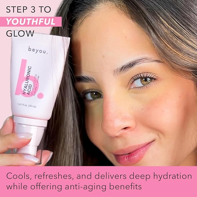 Beyou. All Day Glow Korean Skincare Bundle - K-Beauty Vitamin C Face Cleanser + Caffeine Eye Cream + Skin Booster Hyaluronic Acid Oil-Free Gel Moisturizer - 3-Step Skin Care Holiday Gift Set