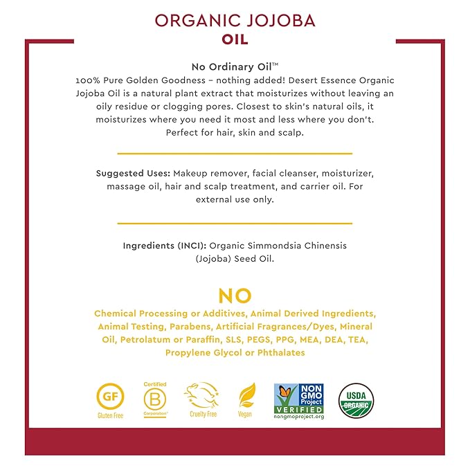 Desert Essence Organic Jojoba Oil -- 4 fl oz (Pack of 2)