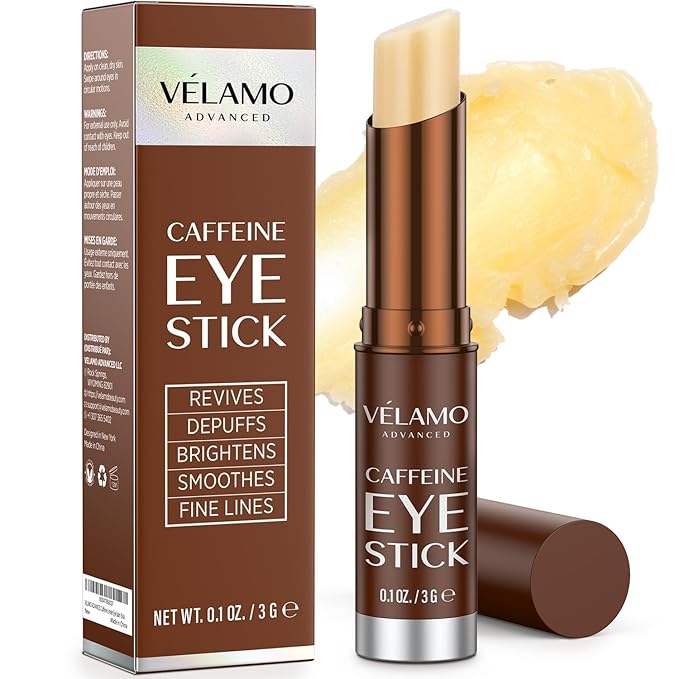 VELAMO ADVANCED Caffeine Eye Stick: Energizing & Hydrating Under Eye Balm for Dark Circles & Puffiness - Travel Essentials, Portable & Perfect for On-the-go Use, 0.1 OZ/3g