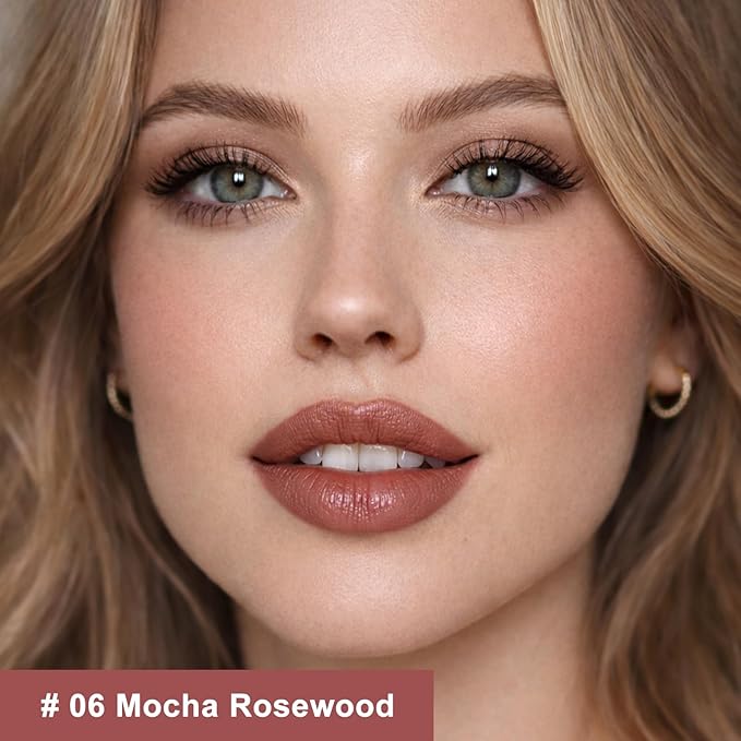 Mocha Rosewood Cream Lipstick Lip Crayon, Hydrating Lipstick for Women, Smooth Natural Color Tinted Lip Balm & Lip Crayon Liner in One, Buildable Color with Soft Finish, 06