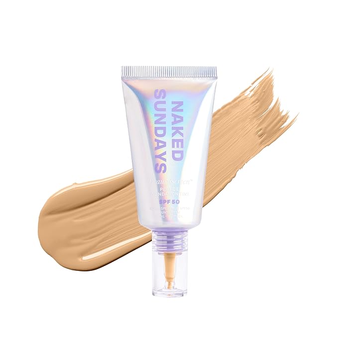 Naked Sundays BeautyScreen Peptide Foundation Tint - SPF 50 Tinted Sunscreen & Skincare Makeup with Zinc Oxide, Niacinamide - Lightweight Natural Coverage, 3 Warm Honey, 1.01 oz