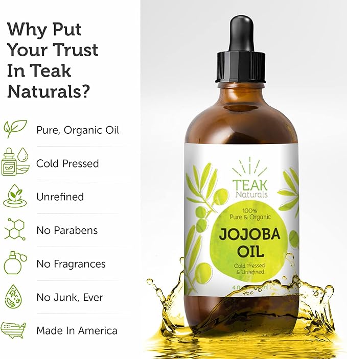 Cold Pressed Organic Jojoba Oil - Natural Unrefined Pure Jojoba Oil Moisturizer for Skin Hair and Nails - 4 Ounces