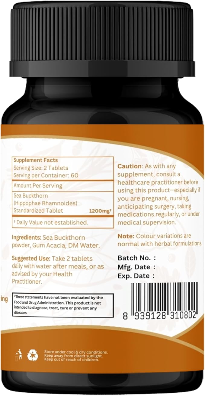 ORGANIC SPREE Sea Buckthorn 120 Tablets - Hippophae Rhamnoides - Hair, Skin and Nails* - 120tab - Pack of 2