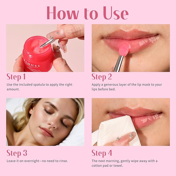 KIMUSE Lip Mask Set, Lip Sleeping Mask, Overnight Lip Treatment for Dry Lip, Flaky, Moisturizing, Vitamin C, Shea Butter & Antioxidants