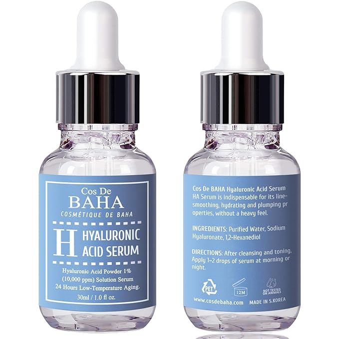Cos De BAHA Hyaluronic Serum 1 Fl Oz – Pure Sodium Hyaluronate 10,000 ppm Hydrating Face Serum for Dry & Dehydrated Skin – Lightweight Fragrance-Free Korean Skincare Formula (30 ml)