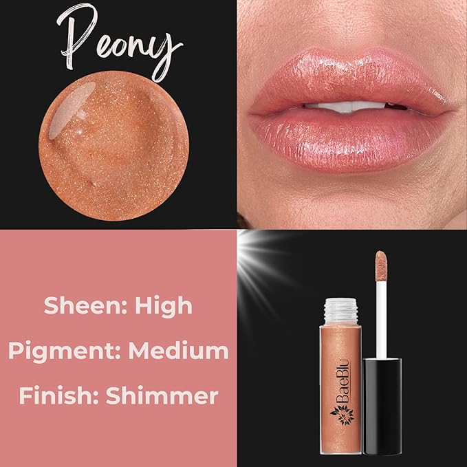 BaeBlu Organic Vegan Lip Gloss, 100% Natural Non-Toxic Moisturizing Ingredients, Peony