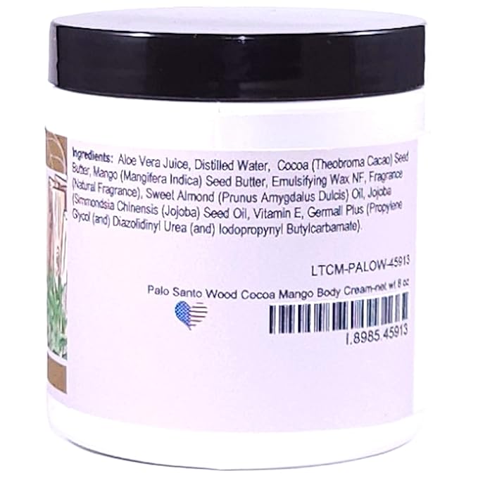 Blossom to Bath Palo Santo Wood Cocoa Mango Body Cream (8 Ounce) - Natural Fragrance - Feels Like A Lotion And Works Like A Butter with a Spa Inspired Herbal Scent
